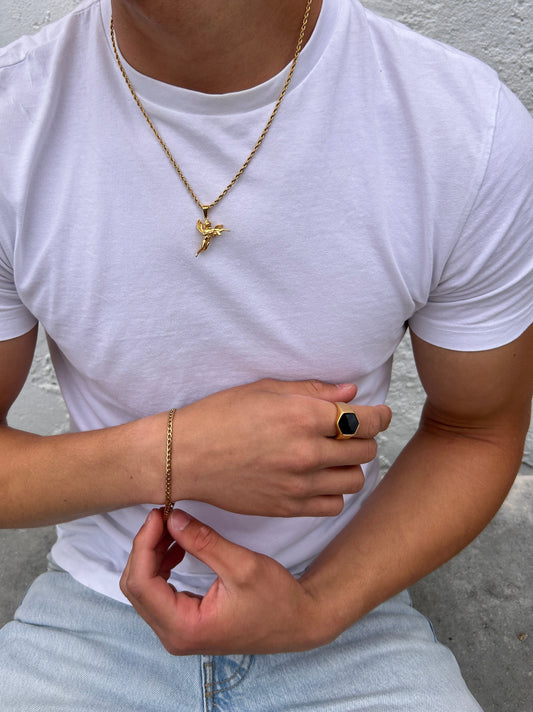Onyx Hexagonal Ring - Gold