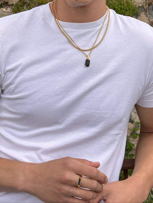 Onyx Stone Necklace - Gold