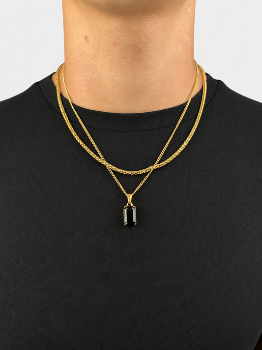 Onyx Stone Necklace - Gold