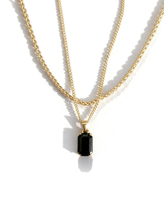 Colar pedra ônix - Dourado