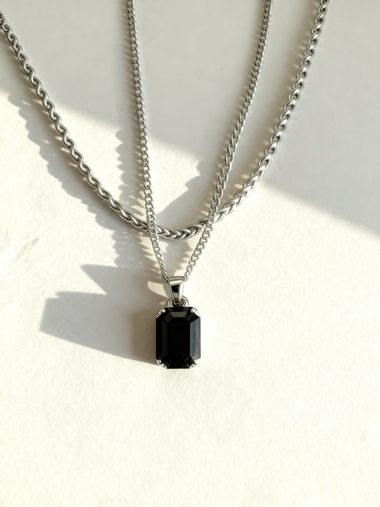 Colar pedra ônix - Prateado