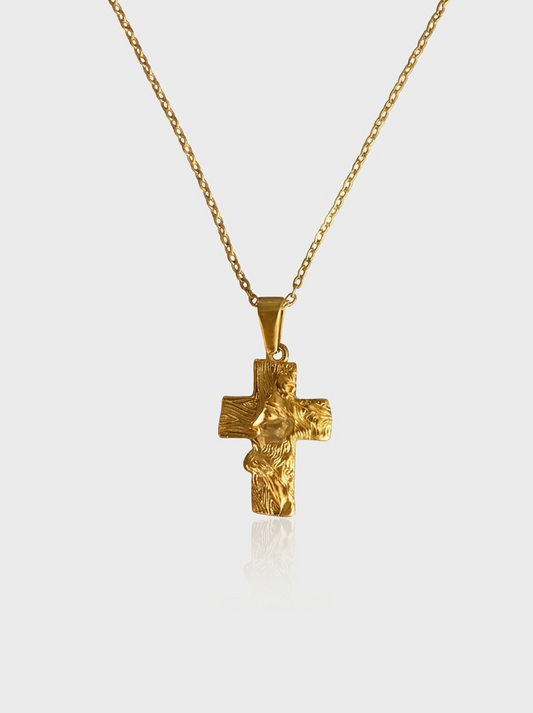 Jesus Face Cross Necklace - Gold