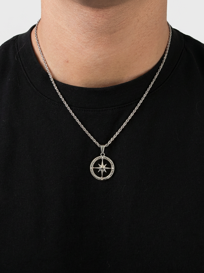 Crystal Compass Necklace - Silver