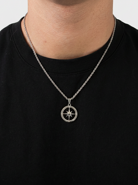 Crystal Compass Necklace - Silver