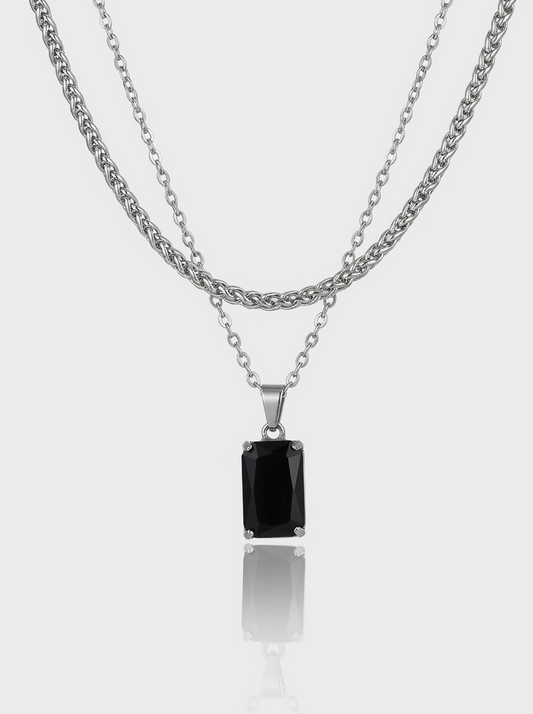Onyx Stone Necklace - Silver
