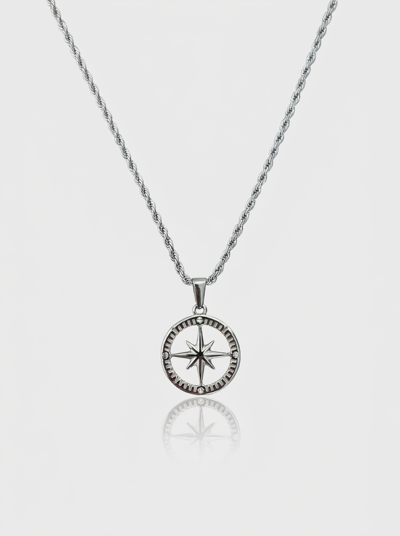 Crystal Compass Necklace - Silver