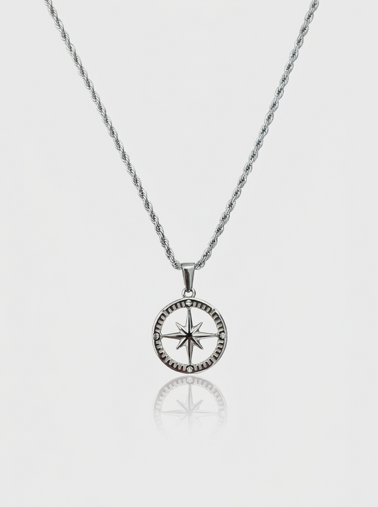 Crystal Compass Necklace - Silver