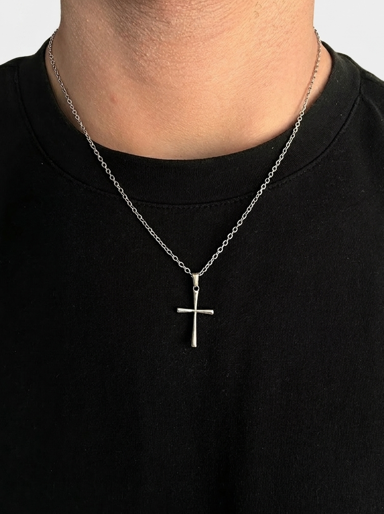 Round Cross Necklace - Silver