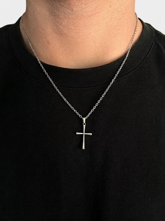 Round Cross Necklace - Silver