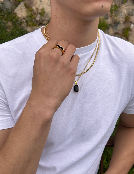 Onyx Bar Signet Ring - Gold