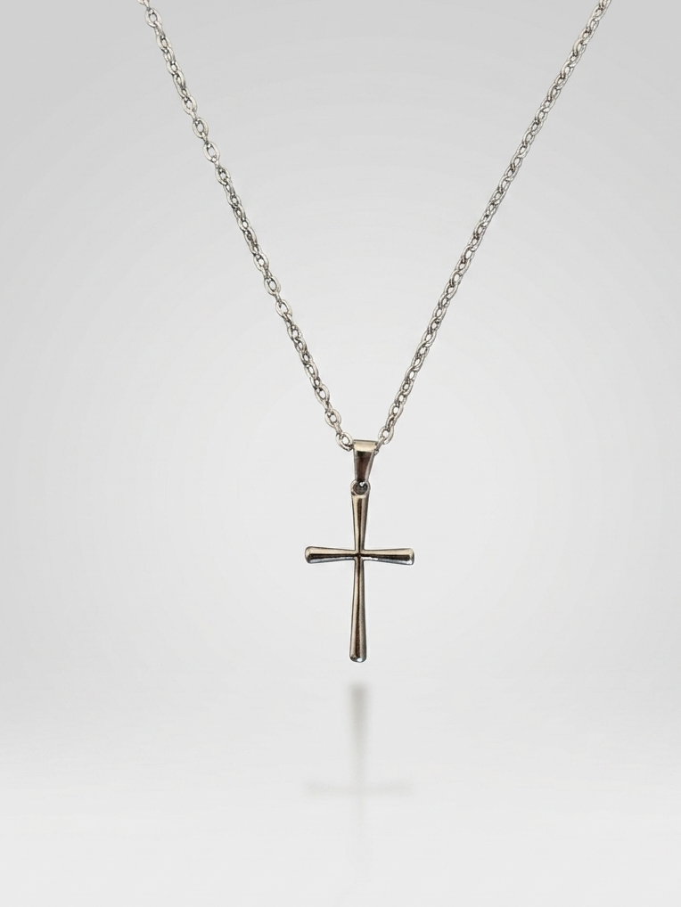 Round Cross Necklace - Silver