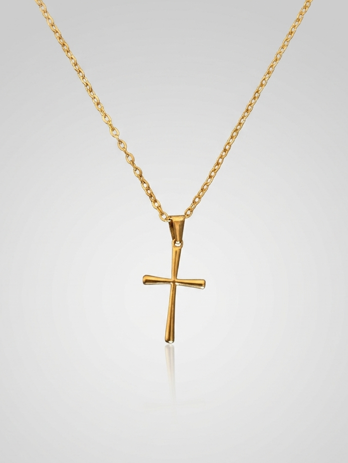 Round Cross Necklace - Gold