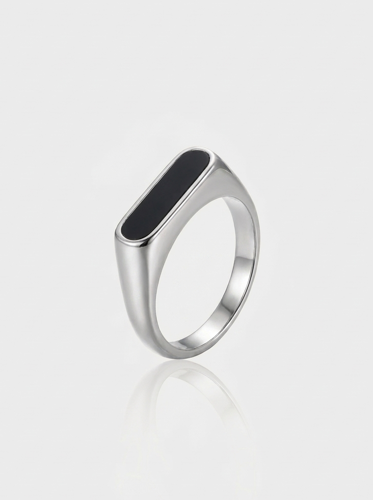 Onyx Bar Signet Ring - Silver