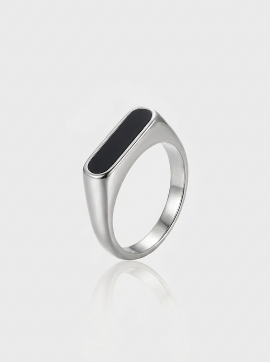 Onyx Bar Signet Ring - Silver