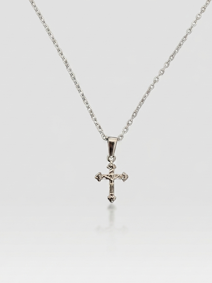 Ornate Cross Necklace - Silver