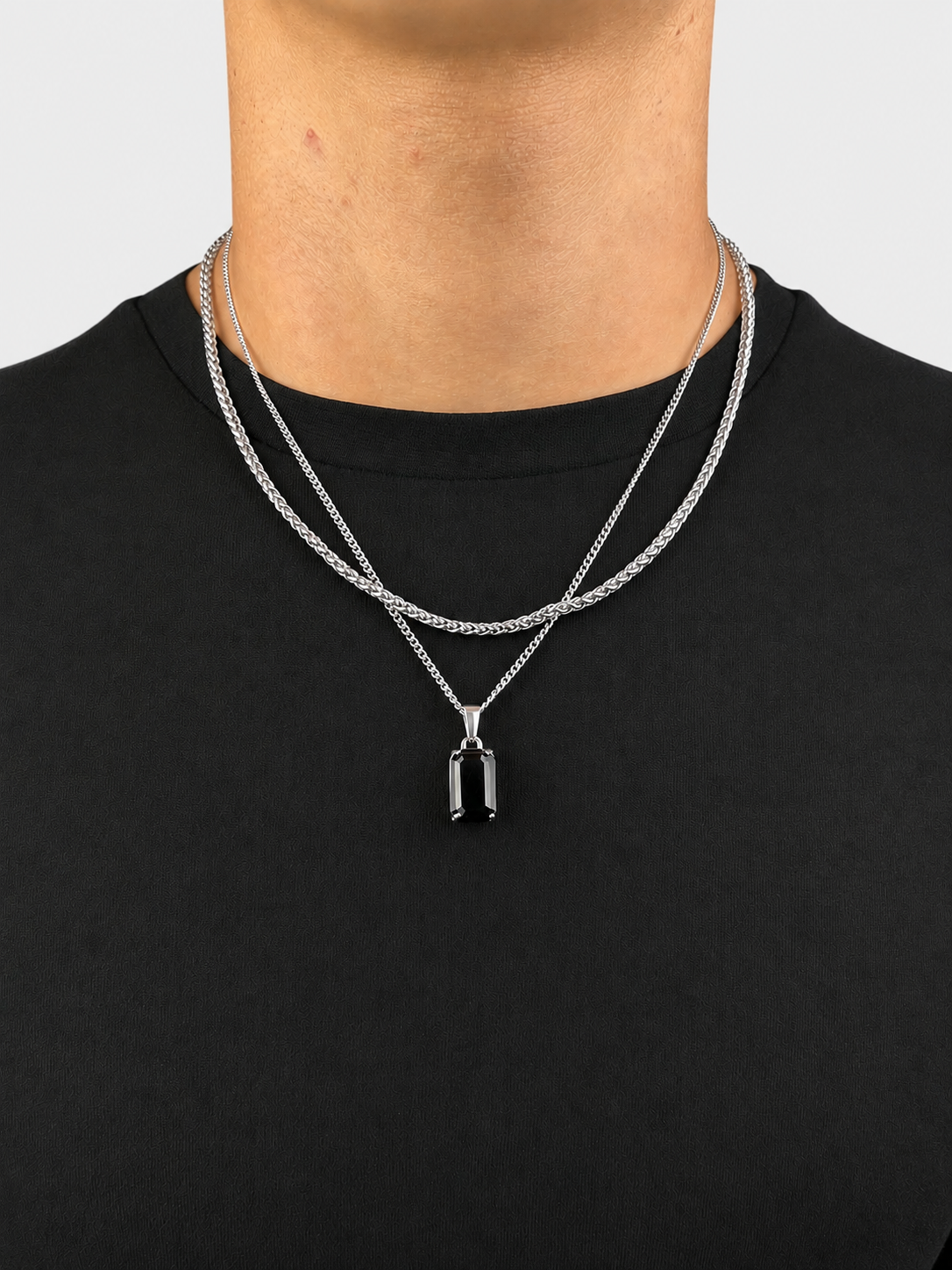 Onyx Stone Necklace - Silver