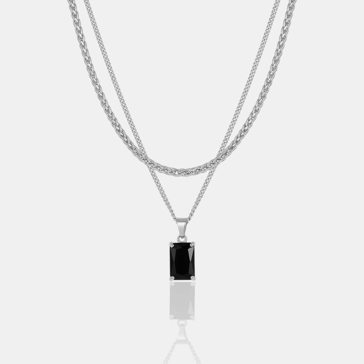 Onyx Stone Necklace - Silver