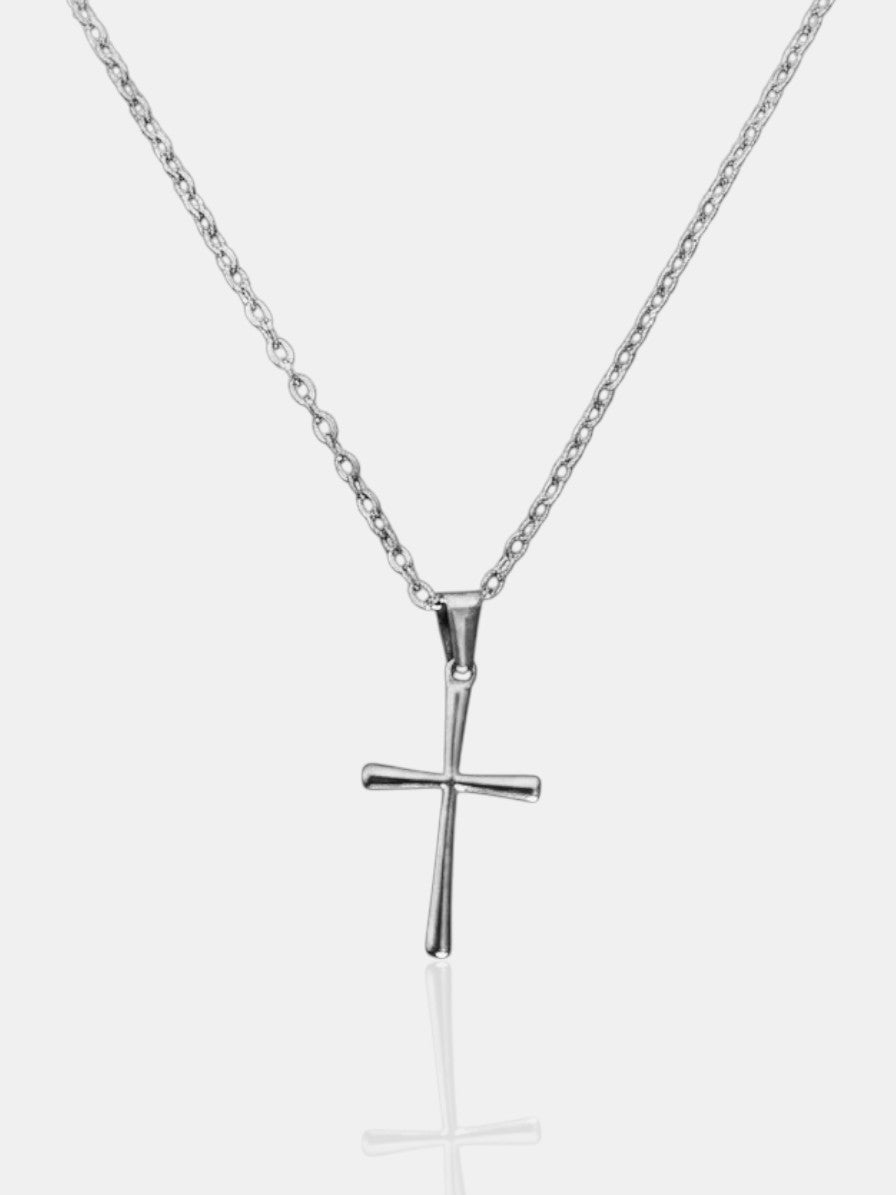 Round Cross Necklace - Silver