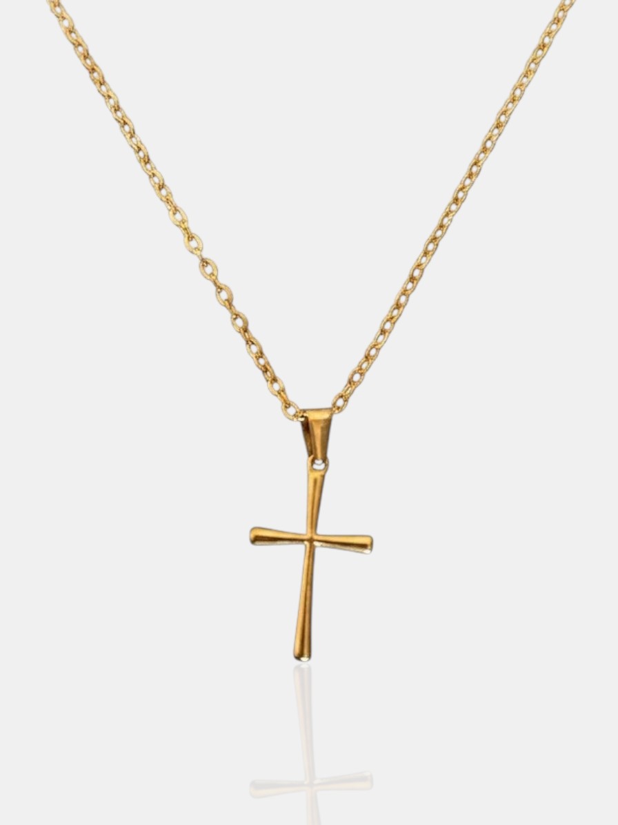 Round Cross Necklace - Gold