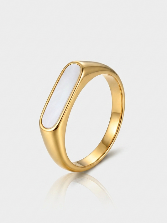 Pearl Bar Signet Ring - Gold