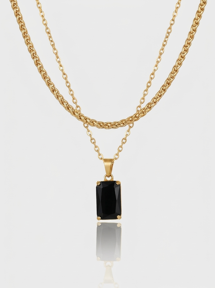 Onyx Stone Necklace - Gold