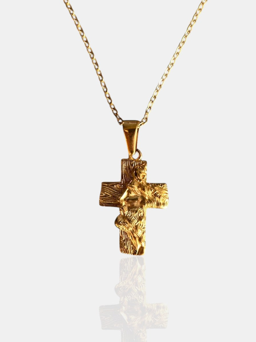 Jesus Face Cross Necklace - Gold
