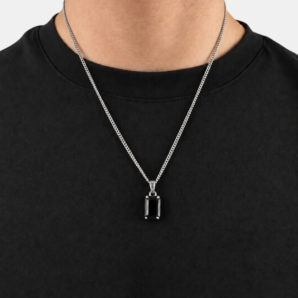 Onyx Stone Necklace - Silver