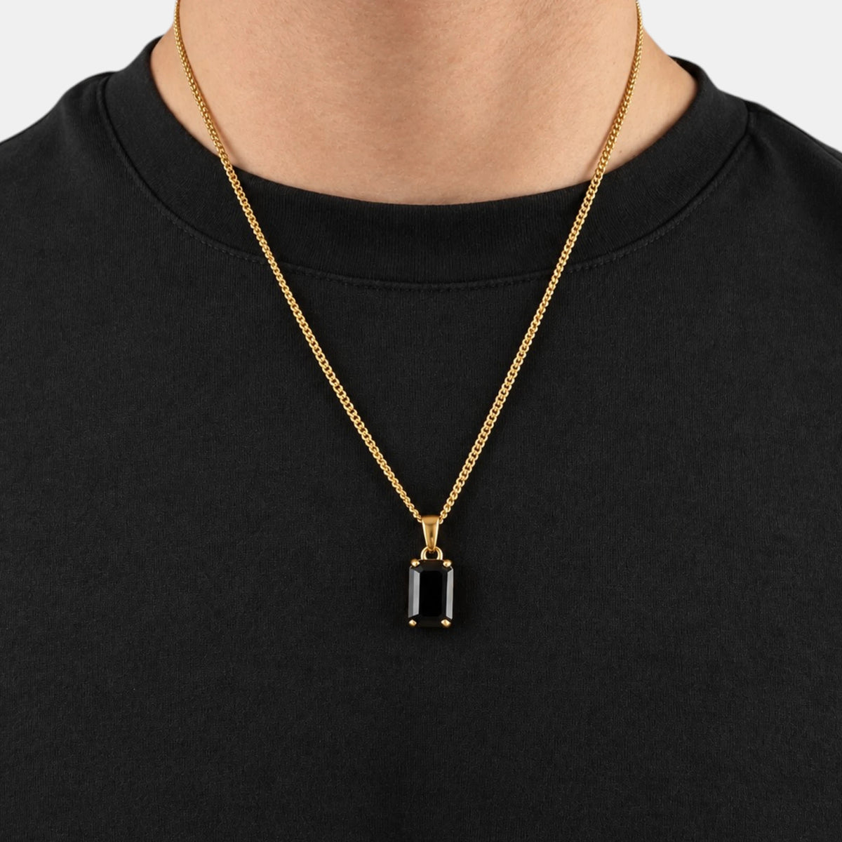 Onyx Stone Necklace - Gold