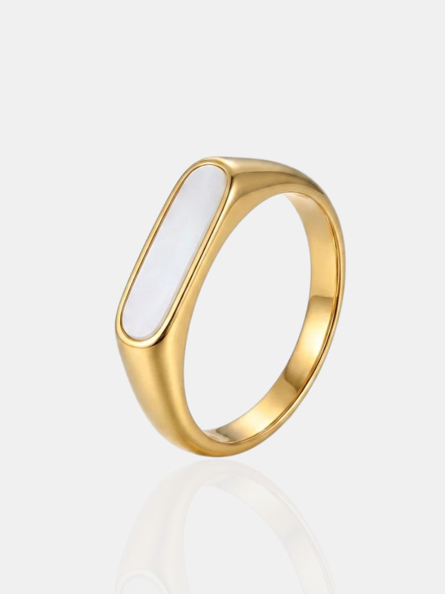 Pearl Bar Signet Ring - Gold