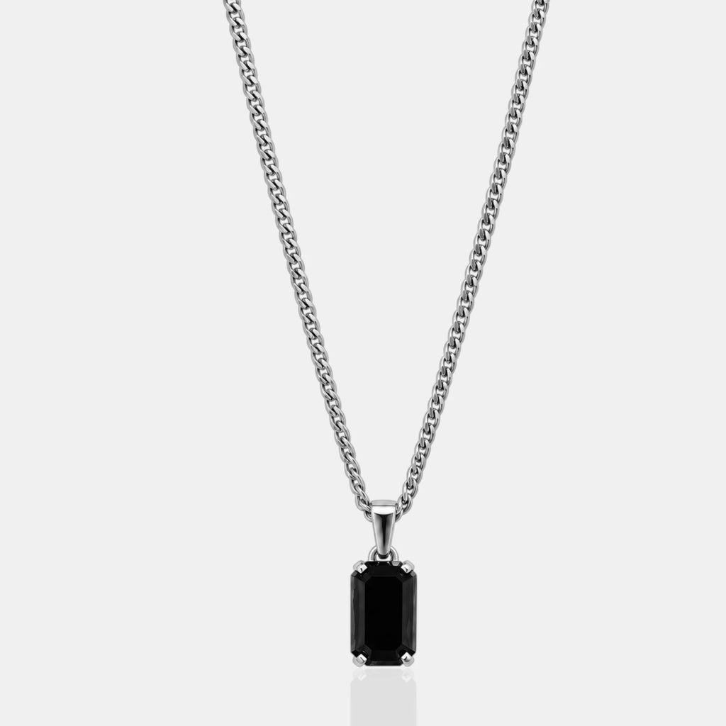 Onyx Stone Necklace - Silver
