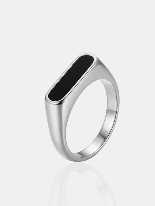 Onyx Bar Signet Ring - Silver